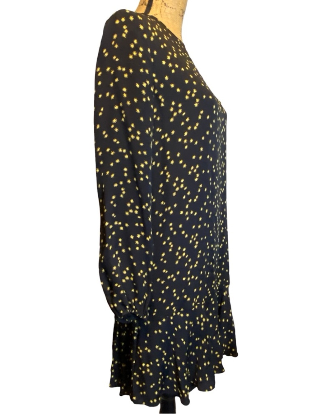 Theory Silk Chiffon Star Print Puff Sleeve Flounce Dress Women’s Size 4 - Picture 5 of 13